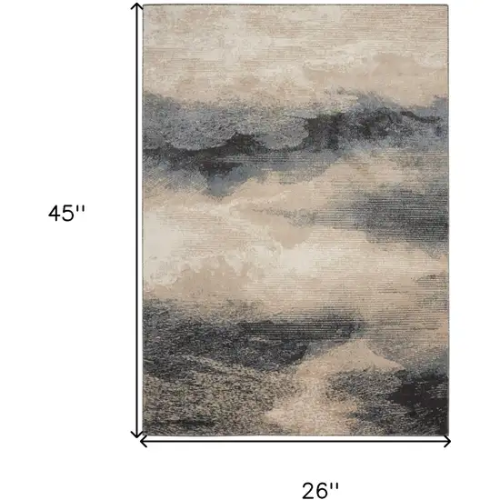 Gray Black and Beige Abstract Area Rug Photo 3