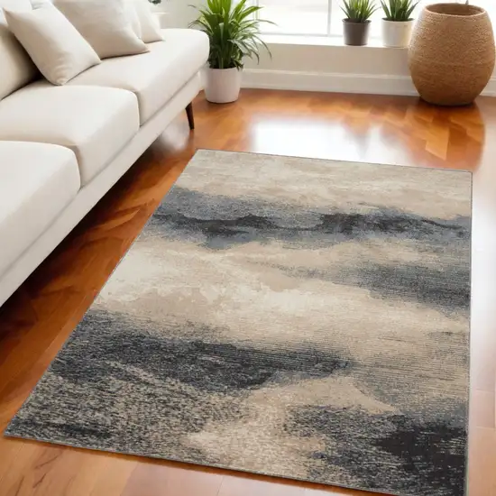 Gray Black and Beige Abstract Non Skid Area Rug Photo 1