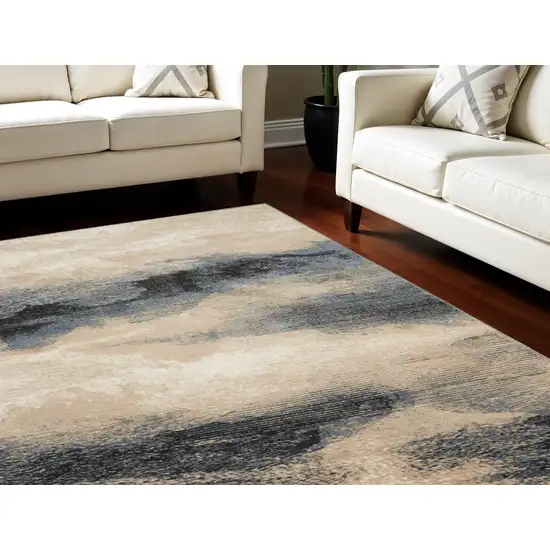 Gray Black and Beige Abstract Non Skid Area Rug Photo 1