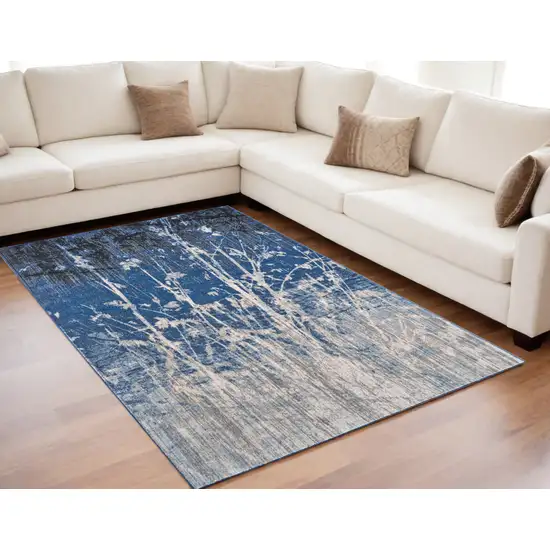 Gray Black and Blue Abstract Power Loom Worn Faded Area Rug Photo 1