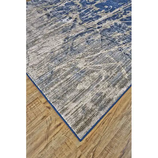 Gray Black and Blue Abstract Power Loom Worn Faded Area Rug Photo 7