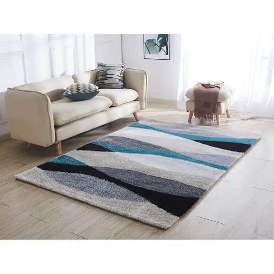 Gray Black and Blue Shag Hand Tufted Area Rug Photo 5