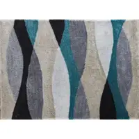 Photo of Gray Black and Blue Shag Hand Tufted Area Rug