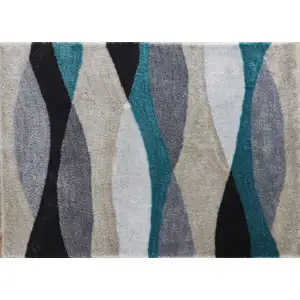 Photo of Gray Black and Blue Shag Hand Tufted Area Rug