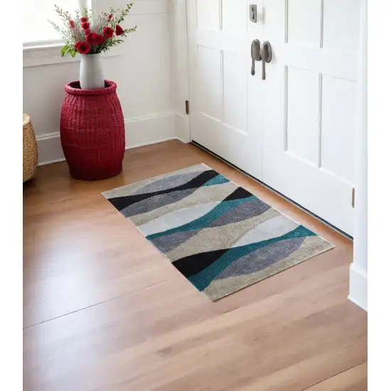 Gray Black and Blue Shag Hand Tufted Area Rug Photo 1