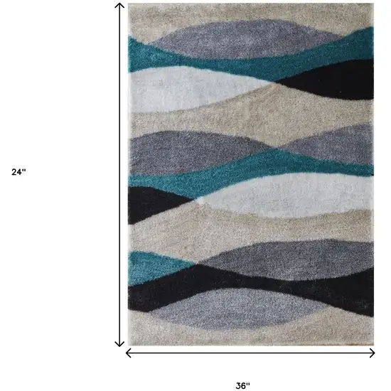 Gray Black and Blue Shag Hand Tufted Area Rug Photo 3