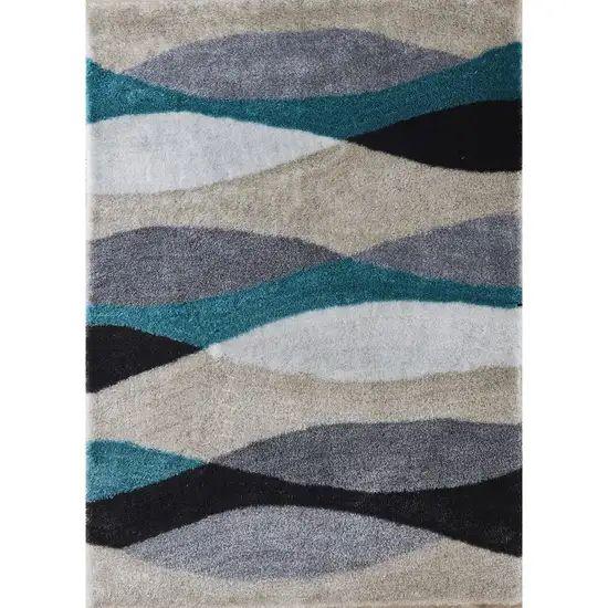 Gray Black and Blue Shag Hand Tufted Area Rug Photo 2