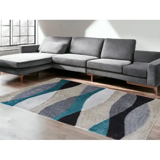 Gray Black and Blue Shag Hand Tufted Area Rug Photo 2