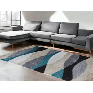 Photo of Gray Black and Blue Shag Hand Tufted Area Rug