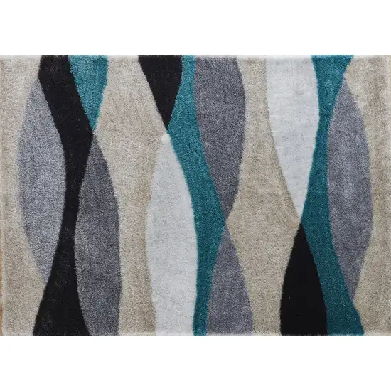 Gray Black and Blue Shag Hand Tufted Area Rug Photo 3