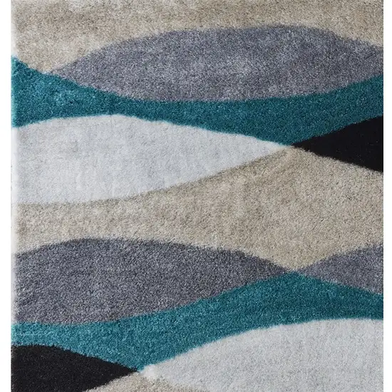 Gray Black and Blue Shag Hand Tufted Area Rug Photo 4