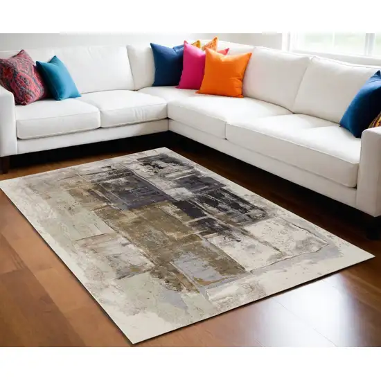 Gray Black and Brown Abstract Power Loom Area Rug Photo 1