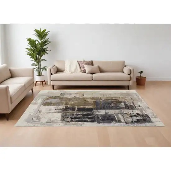 Gray Black and Brown Abstract Power Loom Area Rug Photo 1