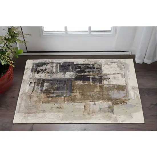 Gray Black and Brown Abstract Power Loom Area Rug Photo 1