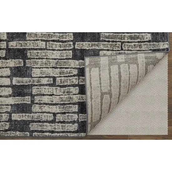 Gray Black and Ivory Geometric Power Loom Worn Faded Area Rug Photo 5