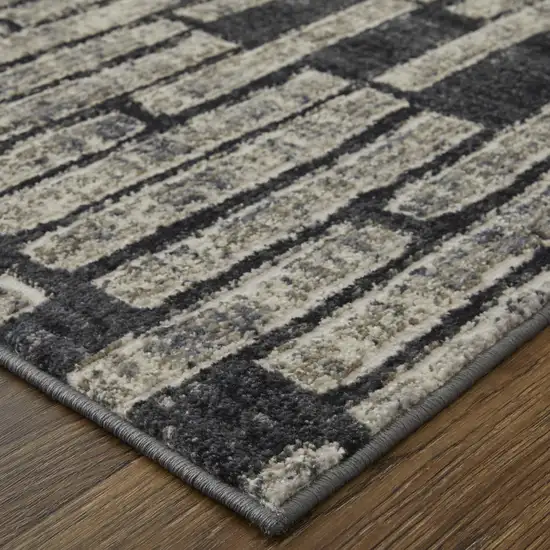 Gray Black and Ivory Geometric Power Loom Worn Faded Area Rug Photo 6