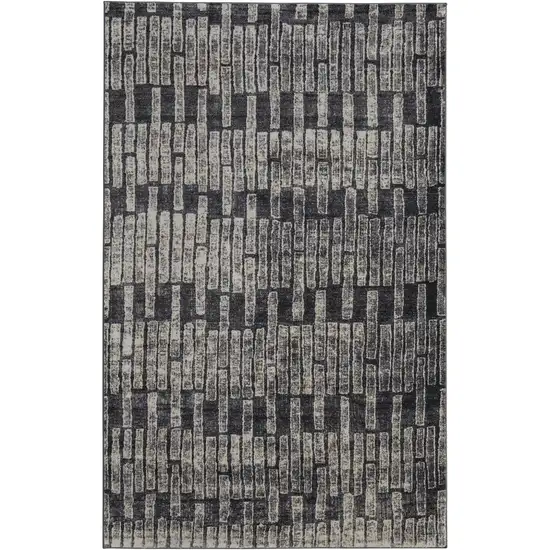 Gray Black and Ivory Geometric Power Loom Worn Faded Area Rug Photo 2