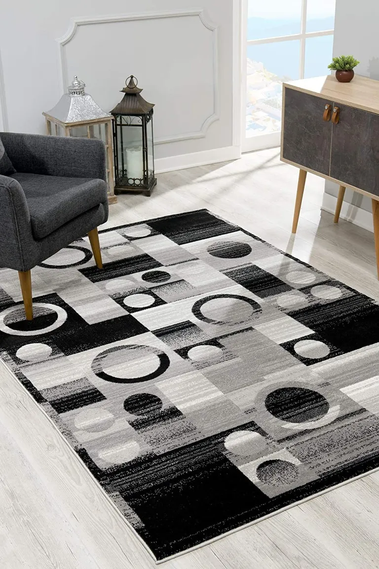 Gray Blocks and Rings Area Rug Photo 4