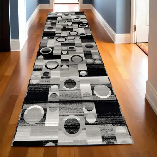 20' Gray Abstract Dhurrie Runner Rug Photo 1