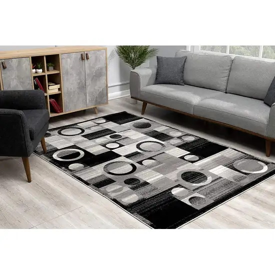 Gray Blocks and Rings Runner Rug Photo 6