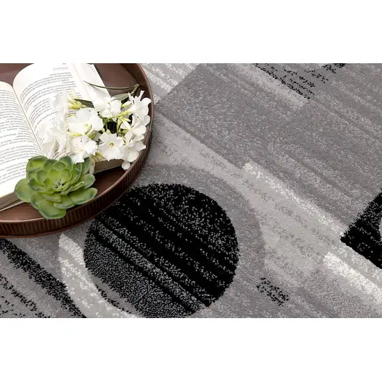 Gray Blocks and Rings Runner Rug Photo 8