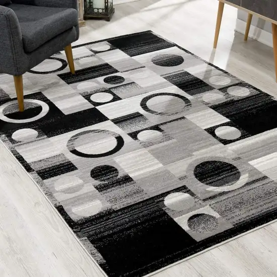 Gray Blocks and Rings Runner Rug Photo 2