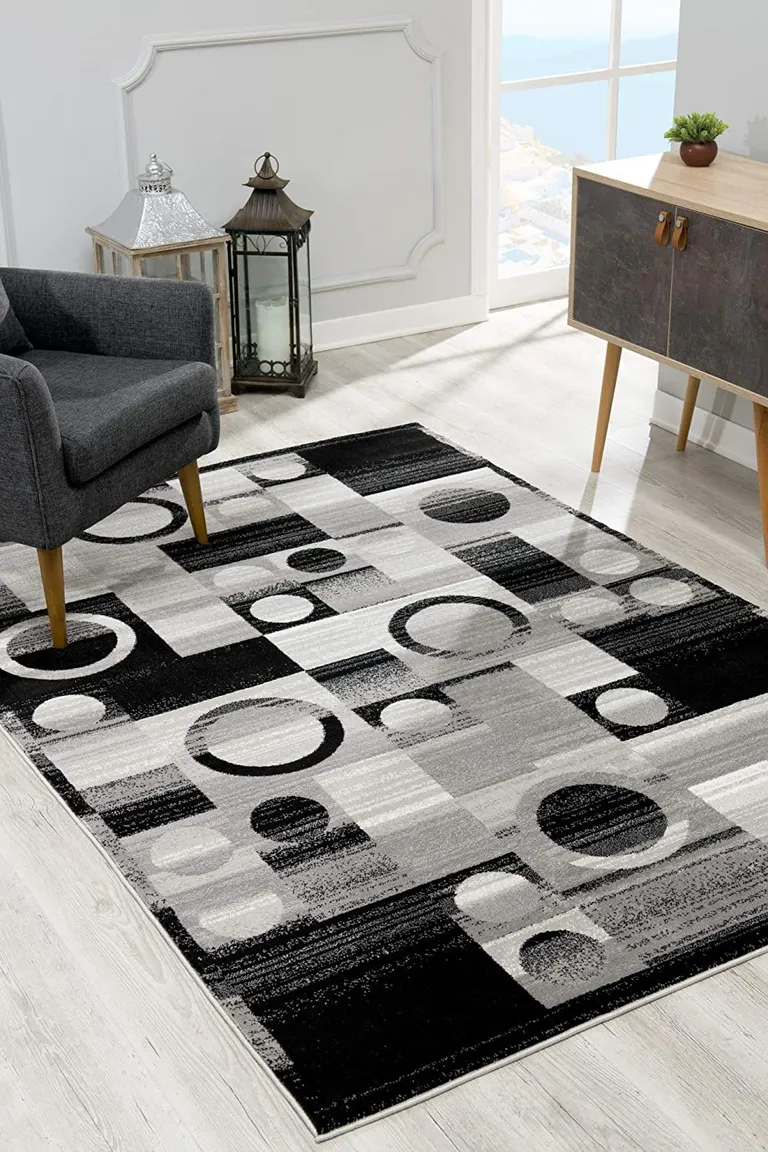 Gray Blocks and Rings Runner Rug Photo 4