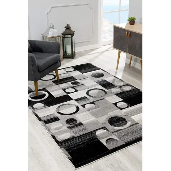 Gray Blocks and Rings Runner Rug Photo 4