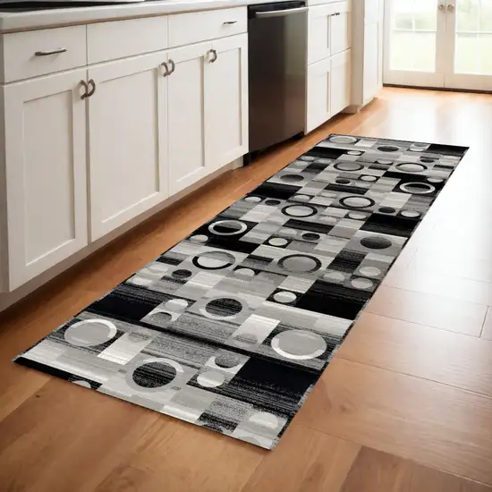 8' Gray Abstract Power Loom Runner Rug Photo 1