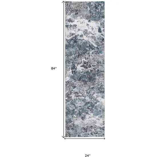 Blue and Gray Abstract Runner Rug Photo 3