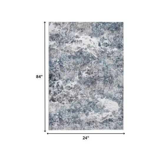 Gray Blue Abstract Galaxy Runner Rug Photo 5