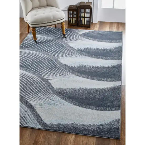 Gray Blue Abstract Waves Modern Area Rug Photo 7