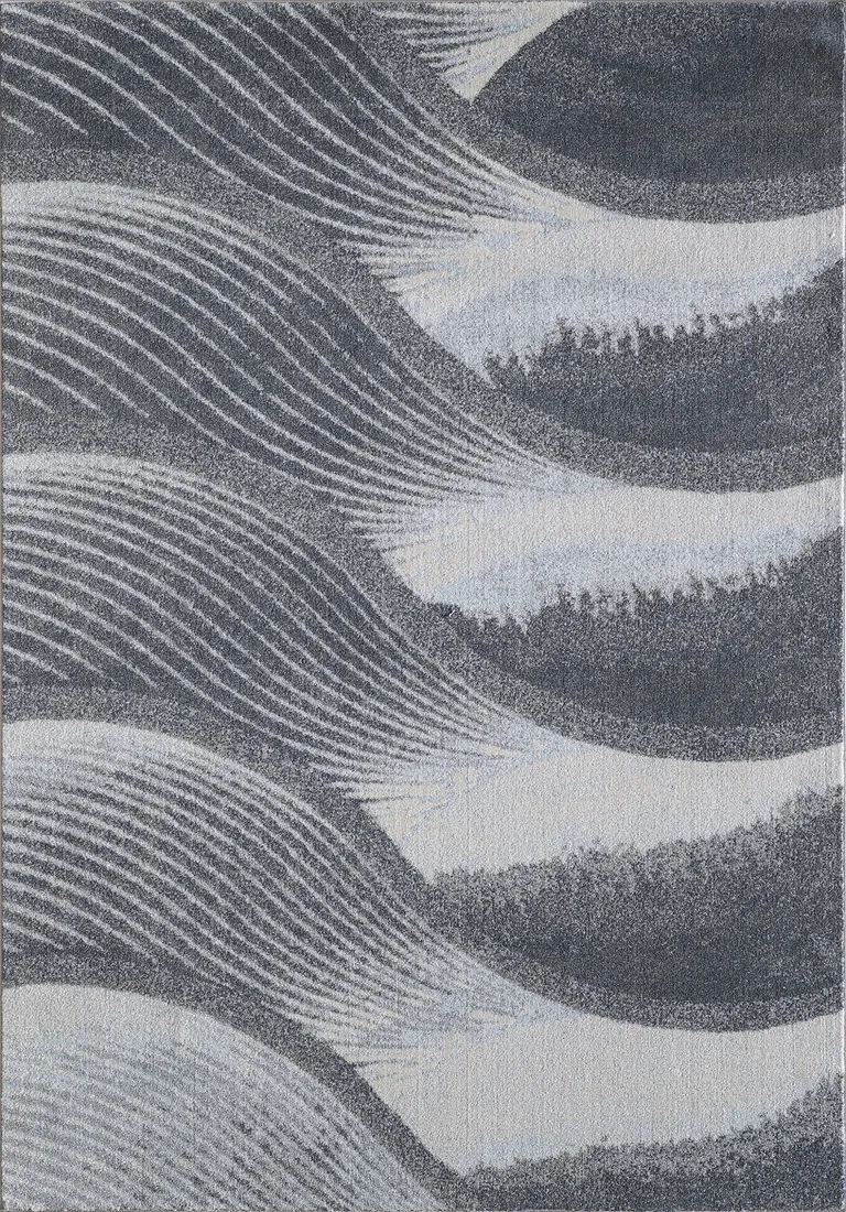 Gray Blue Abstract Waves Modern Area Rug Photo 1