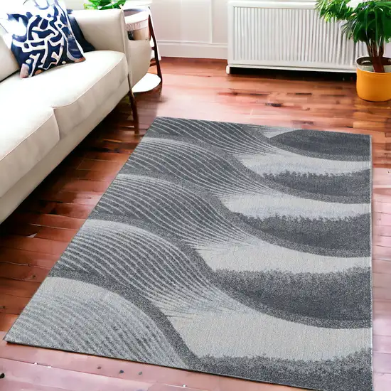 Blue And Gray Abstract Dhurrie Area Rug Photo 1