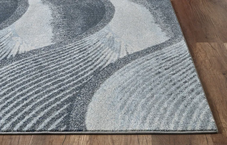 Gray Blue Abstract Waves Modern Area Rug Photo 2