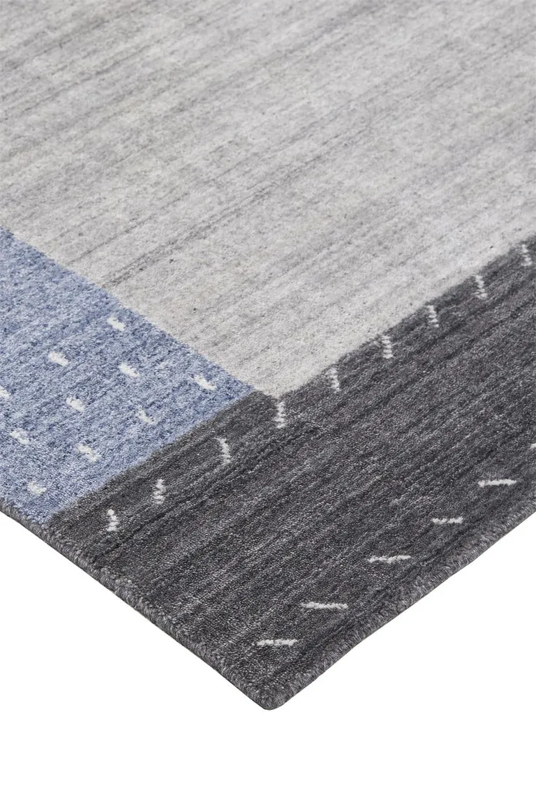 Gray Blue And Black Wool Hand Knotted Stain Resistant Area Rug Photo 4