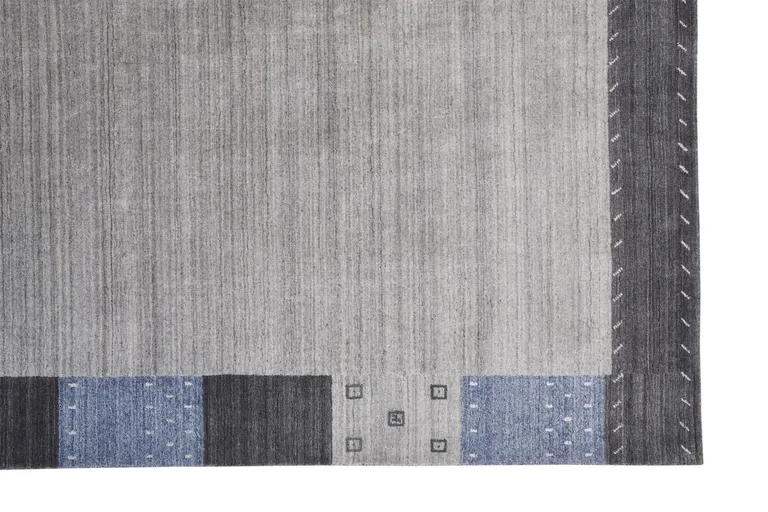 Gray Blue And Black Wool Hand Knotted Stain Resistant Area Rug Photo 3