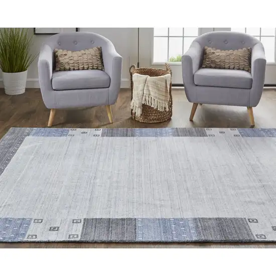 Gray Blue And Black Wool Hand Knotted Stain Resistant Area Rug Photo 8