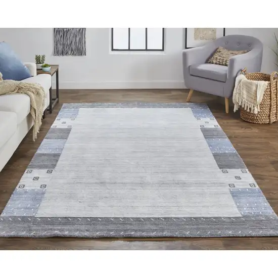 Gray Blue And Black Wool Hand Knotted Stain Resistant Area Rug Photo 6