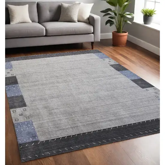 Gray Blue And Black Wool Hand Knotted Stain Resistant Area Rug Photo 1