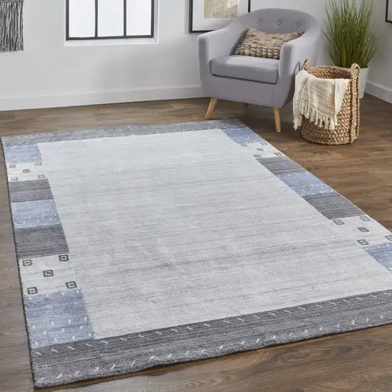 Gray Blue And Black Wool Hand Knotted Stain Resistant Area Rug Photo 7