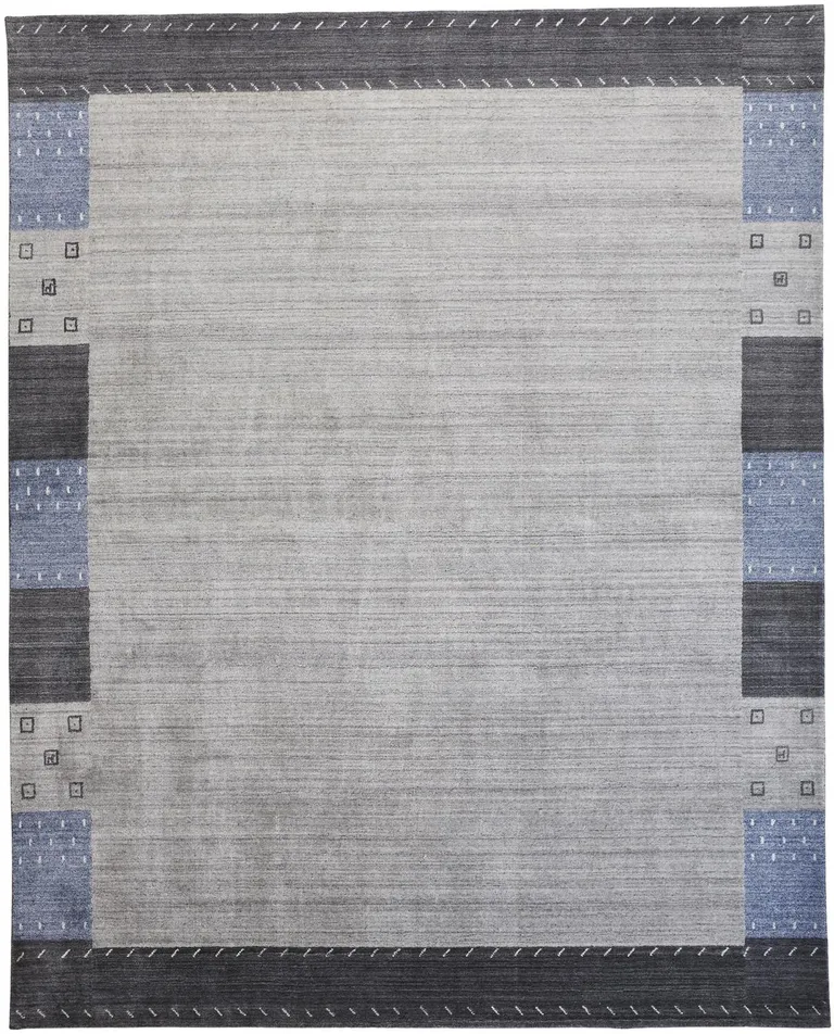 Gray Blue And Black Wool Hand Knotted Stain Resistant Area Rug Photo 1