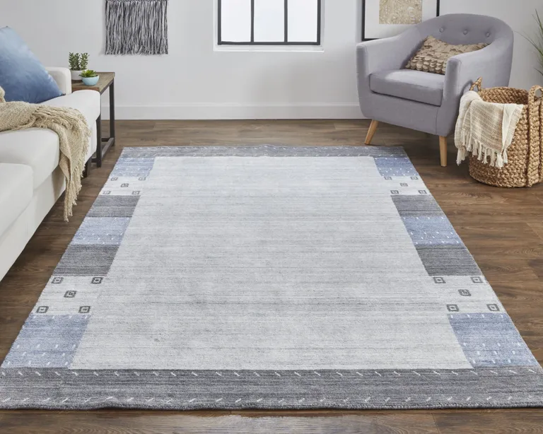 Gray Blue And Black Wool Hand Knotted Stain Resistant Area Rug Photo 1