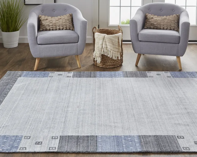 Gray Blue And Black Wool Hand Knotted Stain Resistant Area Rug Photo 3