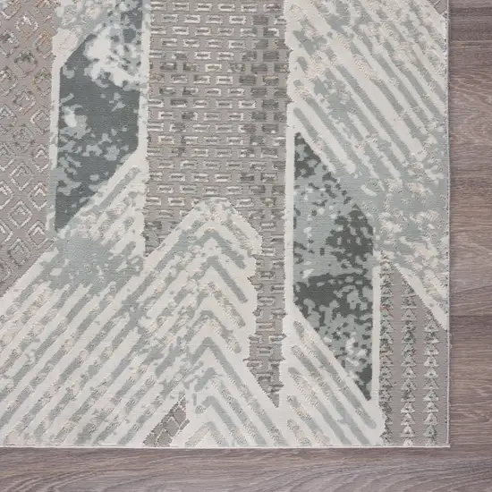 Gray Blue And Cream Geometric Distressed Stain Resistant Area Rug Photo 3