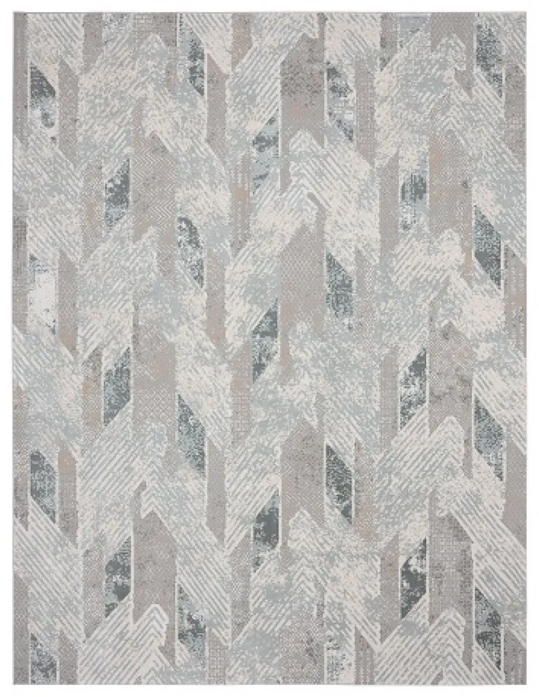 Gray Blue And Cream Geometric Distressed Stain Resistant Area Rug Photo 1