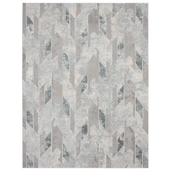 Gray Blue And Cream Geometric Distressed Stain Resistant Area Rug Photo 1