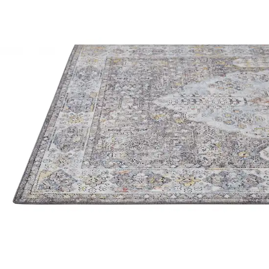 Gray Blue And Gold Floral Stain Resistant Area Rug Photo 3