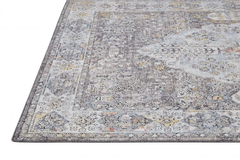 Gray Blue And Gold Floral Stain Resistant Area Rug Photo 3