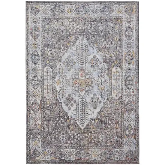 Gray Blue And Gold Floral Stain Resistant Area Rug Photo 1